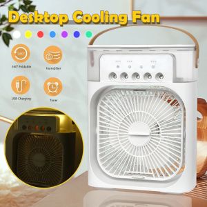 Air Cooler USB Fan with 7 Colors LED Light 3 Level Speed Cooler Fan 680ML Large Capacity Humidifier Portable Table Fan LED Light Portable Hand Mini Clip Cooling Fan Rechargeable Battery Operated Clip on Fan USB Fan Baby Stroller 夹子充電風扇