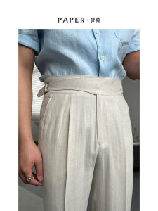 High Waist Linen Casual Pants Mens Spring Summer Breathable Comfortable Fashion Business Casual Trousers Light Beige