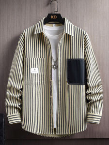 Pure Cotton Long Sleeve Casual Shirt Mens Hong Kong Style Loose Fit Striped Shirt Handsome Versatile Workwear Jacket