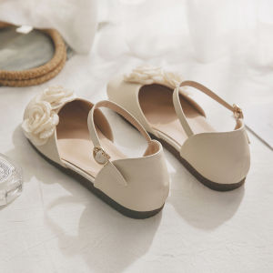 Summer French Style Beautiful Floral Fairy Wind Womens Head Cover Sandals Leather Version Low Heel Fashionable Casual Shoes