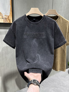 New Heavyweight Washed Pure Cotton Short Sleeve T-Shirt Men Summer Loose Trendy Brand Ins High Street Half Sleeve Body T-Shirt