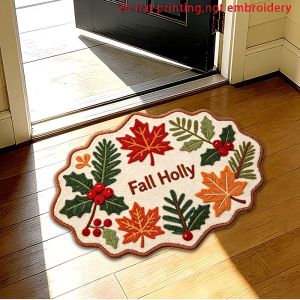 VIKAMA Autumn Harvest Pumpkin Shaped Non‑Slip Doormat 2D Print Floor Mat With Blessing Text For Entryway Thanksgiving Home Decor