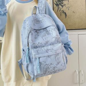 OUDENGPAI | กระเป๋าเป้สะพายหลังผ้าไผ่แบบทันสมัย ​​กระเป๋าเป้สะพายหลังผู้หญิงน้ำหนักเบาสำหรับการเดินทางและใช้ในชีวิตประจำวัน กระเป๋าสะพายข้างลายชาติพันธุ์