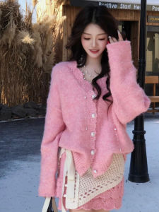 YUEZHONGWEI | Trendy Unique Pink Style Knitwear & Skirt Set Winter