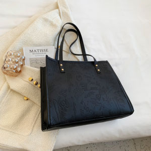 Fashionable Large Capacity Womens Shoulder Bag 2022 New Style Embossed Tote Bag Simple Double Strap Handbag Casual PU Leather
