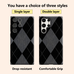 BILIBILI | Grey Black Stitch Argyle Luxury Fashion Full Lens Protective Case for Samsung Galaxy S26 S25 S24 A56 A36 Plus Ultra