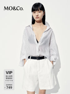 MOCO Silk Stripe Shirt Loose Fit Lightweight Boyfriend Style Long Sleeve Button up Womens Fashion Spring Collection
