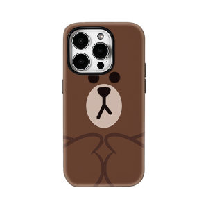 Cute Brown Bear Face iPhone18 Phone Case - Double-Layer Back Cover Compatible with iPhone 17 16 15 14 13 12 pro Max plus