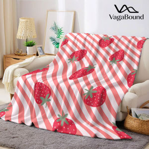 Pink Stripe Strawberry Flannel Blanket Warm Soft Halloween Christmas Decorative Couch Warm Cozy All-Season Gift