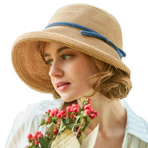 FS French Straw Bonnet Cap for Women Victorian Sun Hats Chin Strap Foldable Summer Accessories Bucket Hat Fedoras For Beach Hat