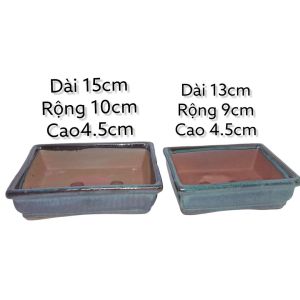 Bộ chậu bonsai mini chữ nhật chậu cây gốm sứ men xanh