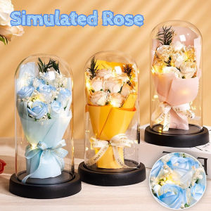 Artificial Rose Bouquet Glass Cover Luminous Gift Box Birthday Gift Girls Souvenir Christmas Gift Ornaments