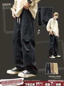 Loose Straight Leg Mens Workwear Pants Spring Autumn Style Casual Trousers American High Street Trend Black Handsome Paratrooper