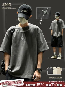 เสื้อยืดคอกลมแขนสั้นผ้าฝ้ายแท้สำหรับผู้ชาย ฤดูร้อน 2025 ดีไซน์ใหม่ แบรนด์แฟชั่น ระบายอากาศได้ดี ทรงหลวม ปกติ