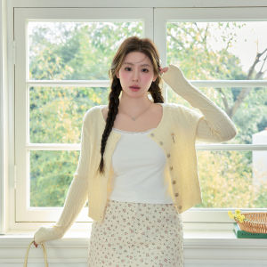 Slimming Floral Print plus Size Womens Fashion Set High Waist A-Line Skirt Long Sleeve Cardigan Korean Style Commute Wear