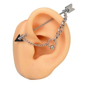 1PC Punk Stainless Steel Man Women Industrial Barbell Arrow Tassel Chain Pendant Long Bridge Earring Transversal Piercing Jewels