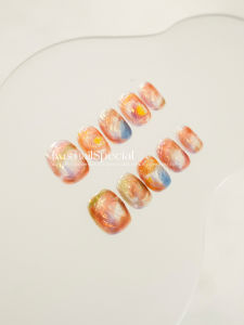 Nail Art Pure Handmade Gradient Ombre High Quality Wearable Nails สีสันสดใส ดูดซับความชื้นได้ดี ทนทานต่อการล้าง