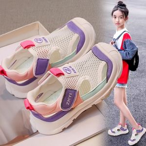 Girls Summer Breathable Sports Sandals Princesse Slip-On Shoes Mesh Uppers Covered Toe Anti-Slip Rubber Outsoles