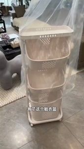 Nordic Household Clothes Layered Storage Dirty Clothes Basket Movable Storage Rack