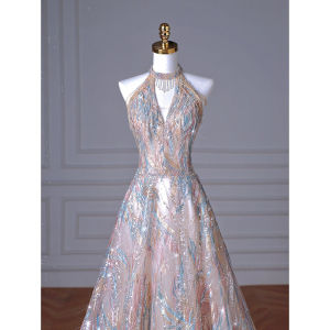 French Style Hanging Neck Evening Dress Luxury Small Audience High End Bride Toasting Clothes 2026 New Engagement Skirt Adult Ceremony Year Meeting