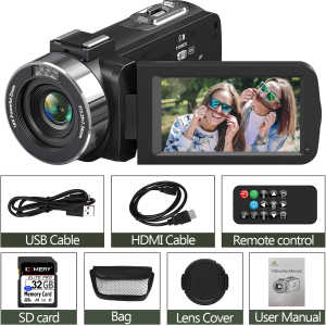 HD Digital Camcorder 4K Handheld Portable Video Recorder Camera for Daily Use Flip Screen 16X Travel Supports Remote Control