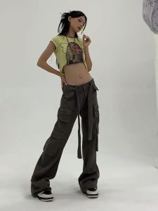 Overalls womens straight tube 2023 new high waist loose drawstring wide leg plus trousers design niche