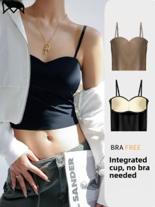 miiow | Black Strapless Vest Top Womens Inner Wear Base Layer Beautiful Back Bra With Chest Pad Tube Top Summer Thin Underwear