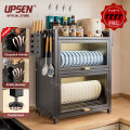 Dish Rack Cabinet with Cover 3Tiers Steel Kitchen Organizer Cabinet Drawer Metal Carbon Black. 