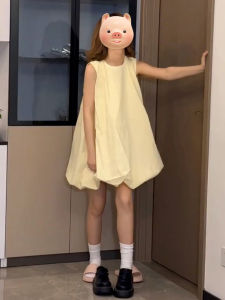 LIRUSHAN | French Petite Yellow Sleeveless Short Dress