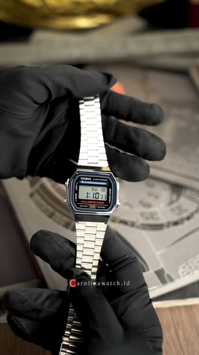 Jam Tangan  Unisex  Casio A168WA-1W  Quartz Watch Stainless Steel Strap
