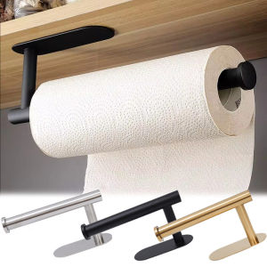Stainless Steel Paper Towel Holder / Wall Mounted Adhesive Toilet Paper Holder / Self Adhesive Toilet Paper Towel Holder / No Hole Punch Kitchen Bathroom Toilet Lengthen Storage Rack