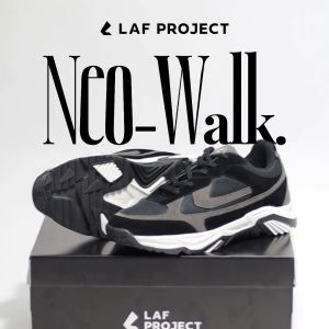 Sepatu Sneakers Pria Hitam Putih Polos Casual Keren Sporty Neo Walk LAF Project