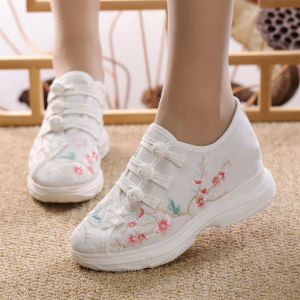 Summer New Embroidered Mesh Sports Shoes Womens Soft Bottom High Toppling Flats Ethnic Style Slip-On round Toe Rubber Sole