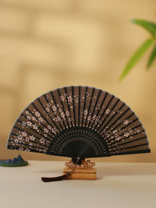 New Chinese Style Silk Gradient Portable Womens Fan Bamboo Frame Hand-Painted Summer 2020 Handmade Traditional Hanfu Accessory