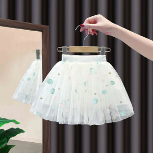 Princess Style Mesh Half Skirt for Girls White Performance Dance Skirt Summer Fashionable Childrens Puffy Short Skirt
