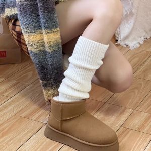 อุ่น สีเทาถัก ฤดูหนาว ถุงเท้า ผู้หญิง ถุงเท้ารองเท้าบู๊ตหิมะสูงเข่า มีสไตล์ ถุงเท้าหลอดสร้างขาสําหรับสุภาพสตรีบ้านสบาย