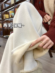 White Lamb Velvet Wide Leg Pants Womens Autumn Winter Style Warm Trendy Fleece Lined Slim Casual Trousers Commute Style