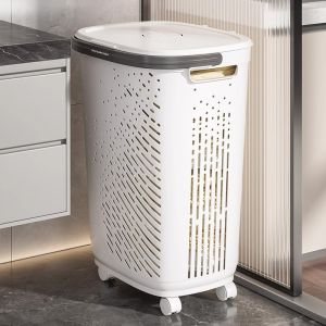 Portable Laundry Hamper Basket with Lid for Bathroom Home Use High Value Mobile Dirty Clothes Basket Handheld Laundry Basket
