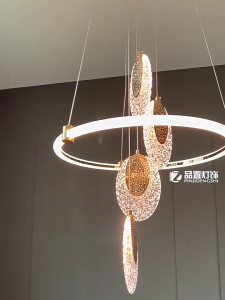 Modern LED Crystal Ball Chandelier Nordic Gold Wave Pendant Light Luxury Hanging Lamp 3-Color Dimming Ceiling Lighting Fixture for Living Room Dining Room Bedroom