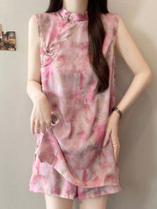 Shalldoer | Bộ đồ hai mảnh phong cách Trung Hoa mới dành cho nữ mùa hè 2025 Áo vest không tay và quần ngắn có nút cài cổ điển