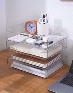 Desk Organizer Storage Box Plastic Stackable Cabinet Office Home Shelves Supplies Document Tray