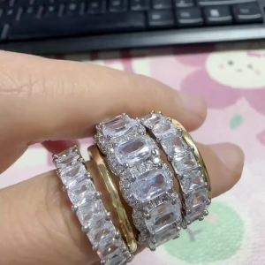 Huitan Luxury 5pcs/set Ring for Women Two Tone Inlaid Sparkling Cubic Zirconia Fashion Wedding Party Accessories Jewelry Set