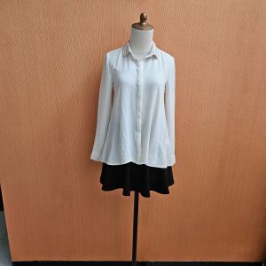 atasan kemeja wanita putih bw H&M cewek S M lengan panjang MEWAH cute studed kerah
