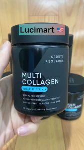 Viên uống Multi Collagen Peptides (Loại I II III V X) và Vitamin C Sports Research hũ 90 viên [Hàng Mỹ]