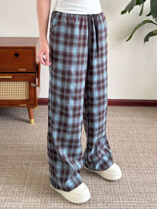 Quần Ống Rộng Kẻ Caro Phong Cách Mỹ Cổ Điển Màu Nâu Cho Nam Mùa Hè Mỏng Rộng Rãi Quần Dài Thường Ngày Quần Ống Đứng