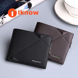 I know Mens Short Leather Wallet with Multiple Card Slots - Slim Design Zipper Closure and Drivers License Holder