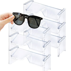 2 Pack Stacking Glasses Storage Rack Desktop Counter Sunglasses Display Rack (Transparent)
