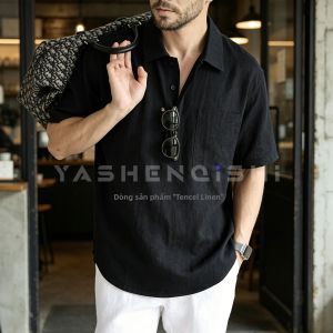 YASHENQISHI | Áo Polo Tay Ngắn Tencel Linen Nam