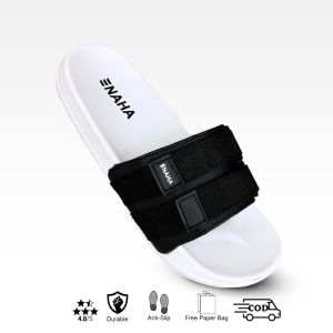 NAHA Sendal Selop Distro Pria Wanita Empuk Web Putih Sandal Slop Kece Cowok Karet Dewasa Sandal Slip On Slide