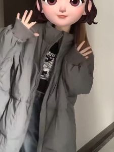 plus Size Womens Grey Cotton Jacket Coat Medium Length Loose Fit Thickened Winter Fashionable Casual Korean Style POLO Collar